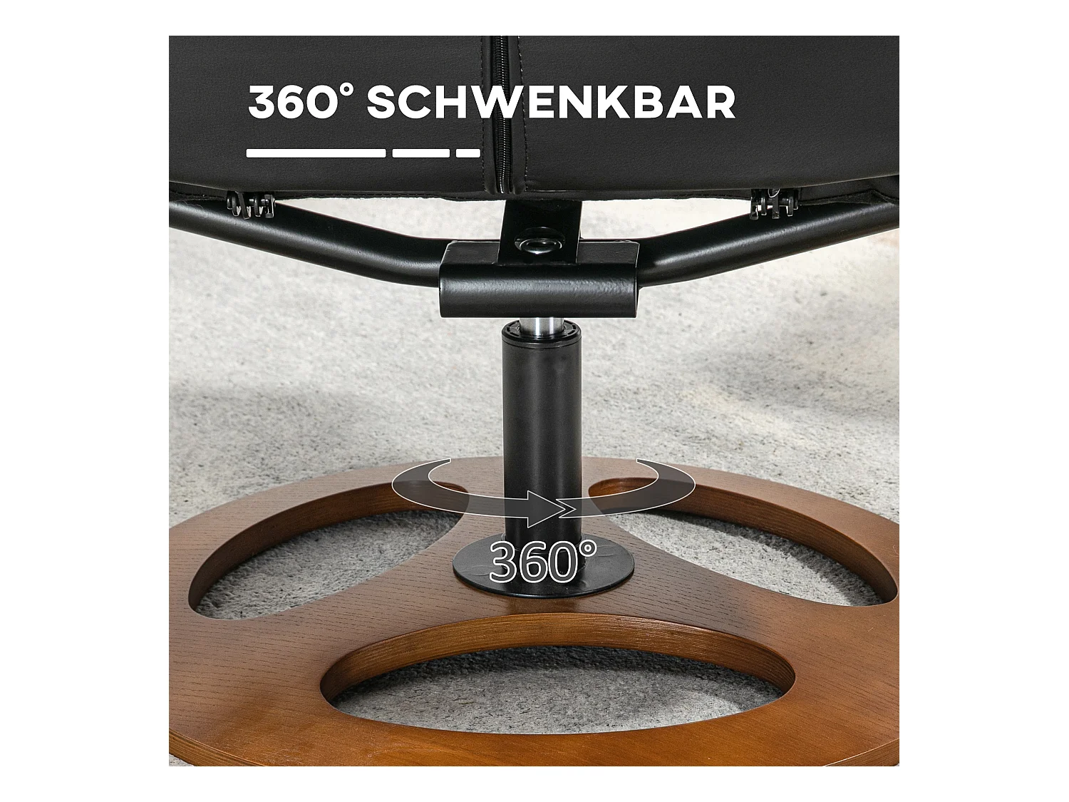 Fauteuil relax électrique inclinable 130°, simili cuir, noir, avec repose-pieds, pivotant (77x89x110cm)