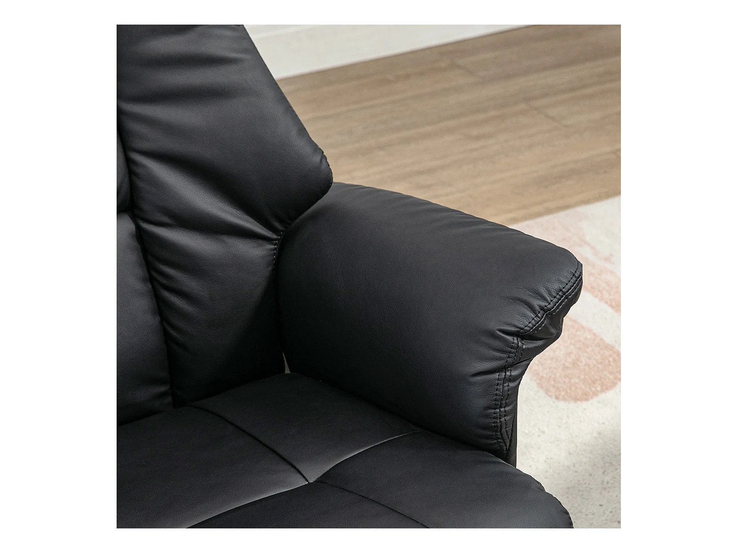 Fauteuil relax électrique inclinable 130°, simili cuir, noir, avec repose-pieds, pivotant (77x89x110cm)