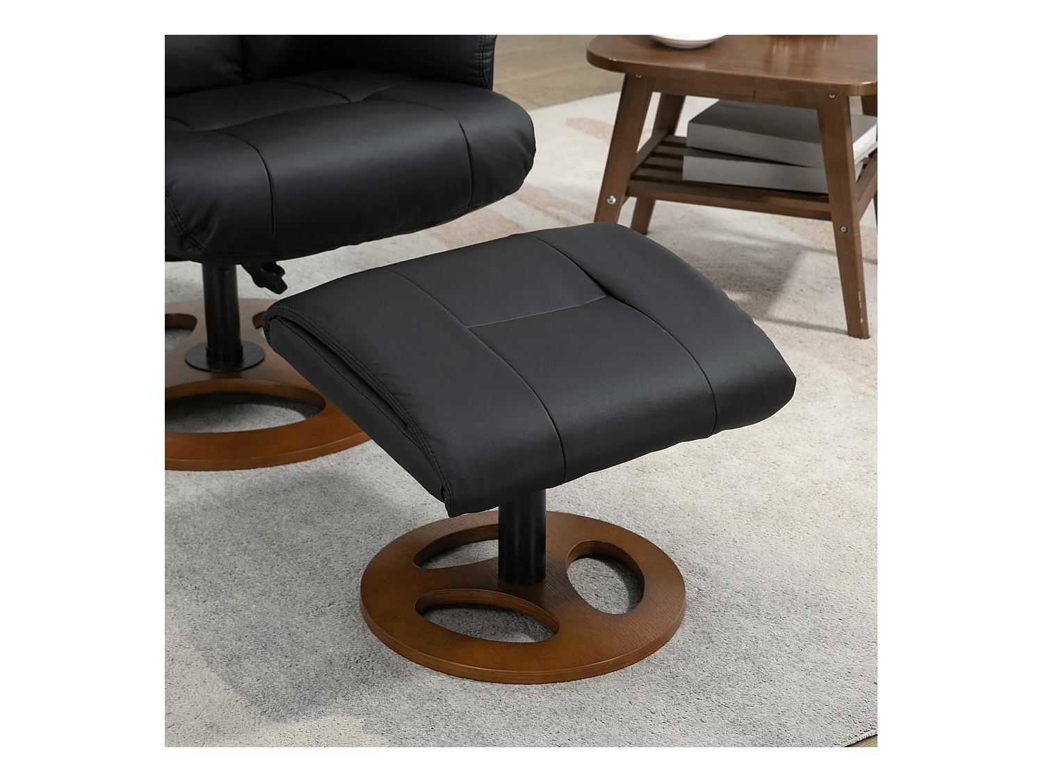 Fauteuil relax électrique inclinable 130°, simili cuir, noir, avec repose-pieds, pivotant (77x89x110cm)