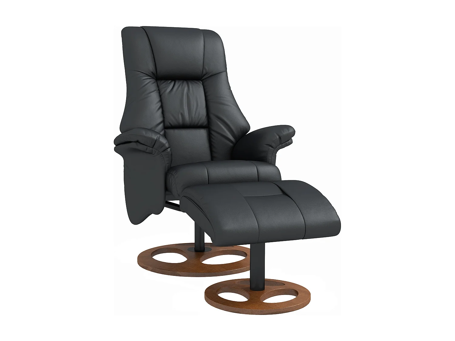Fauteuil relax électrique inclinable 130°, simili cuir, noir, avec repose-pieds, pivotant (77x89x110cm)