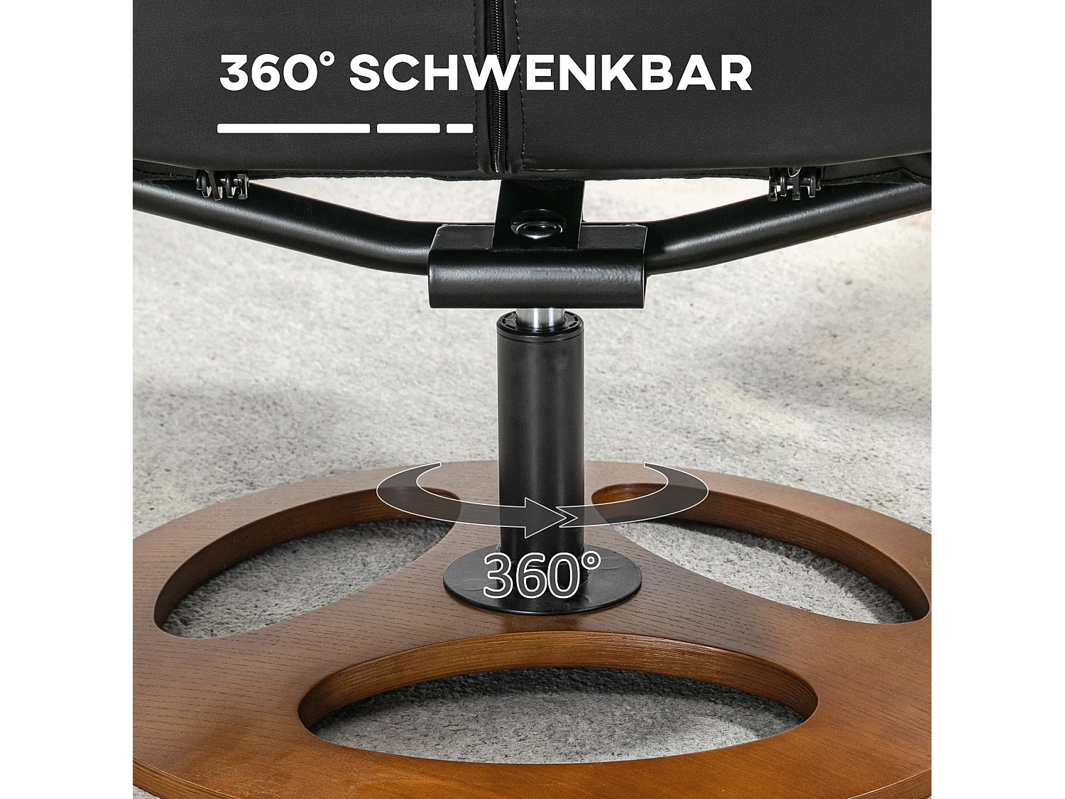 Fauteuil relax électrique inclinable 130°, simili cuir, noir, avec repose-pieds, pivotant (77x89x110cm)