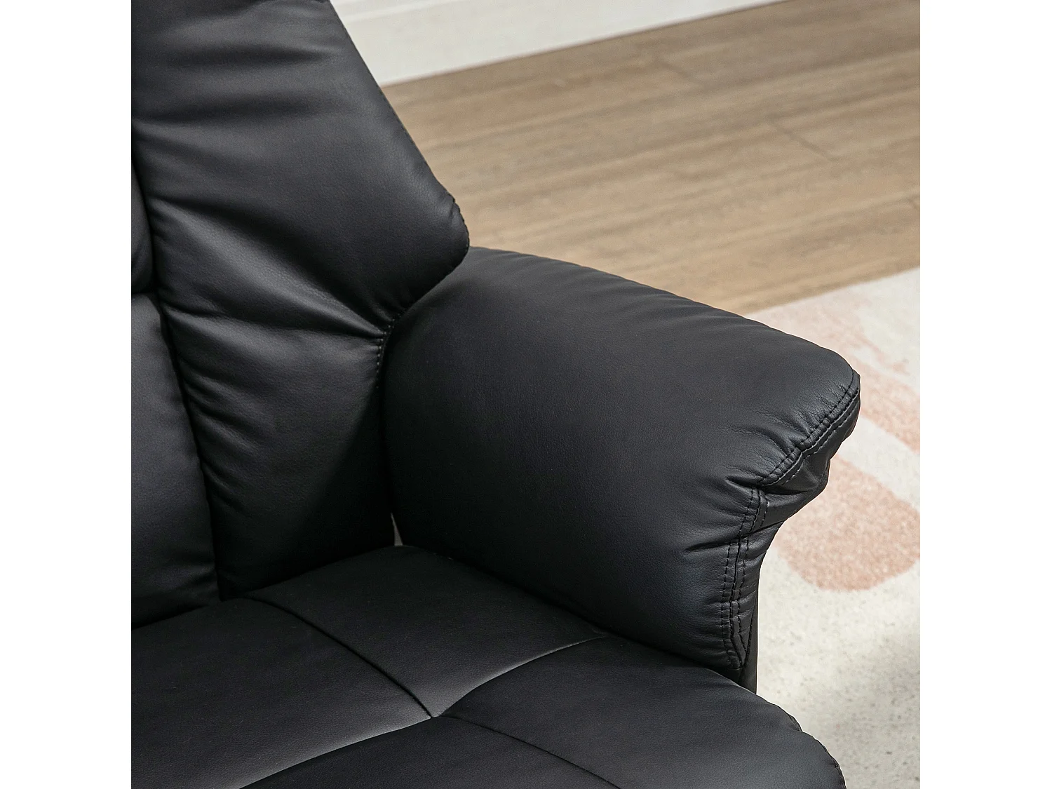 Fauteuil relax électrique inclinable 130°, simili cuir, noir, avec repose-pieds, pivotant (77x89x110cm)