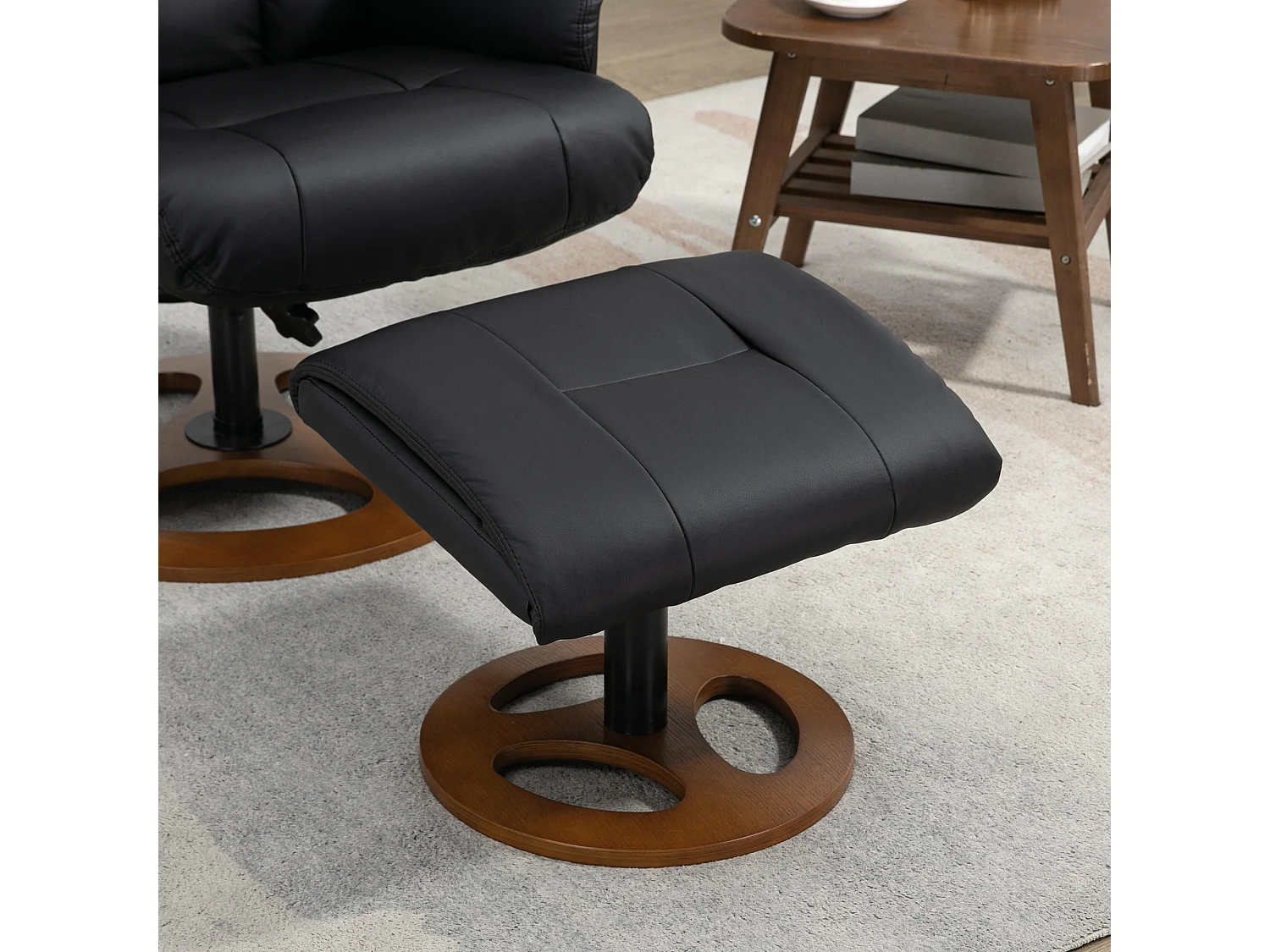 Fauteuil relax électrique inclinable 130°, simili cuir, noir, avec repose-pieds, pivotant (77x89x110cm)