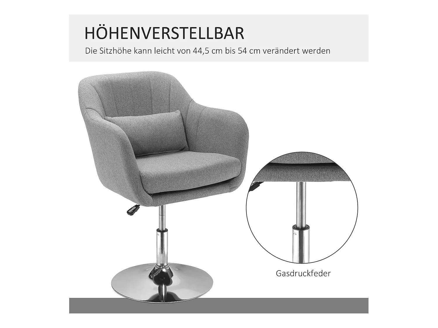Fauteuil pivotant, réglable en hauteur, design rétro, tissu en lin, gris (60x60x79-91 cm)