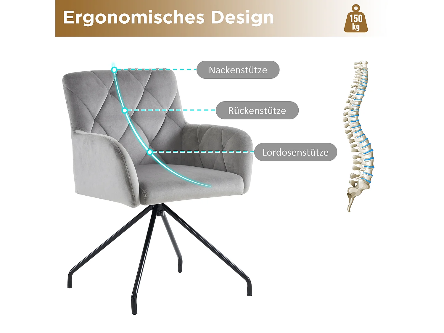 Set de 6 chaises de salle à manger avec motif losange, fauteuil rembourré avec 4 pieds métalliques, pour salon(59.69x59.69x58.42 cm)