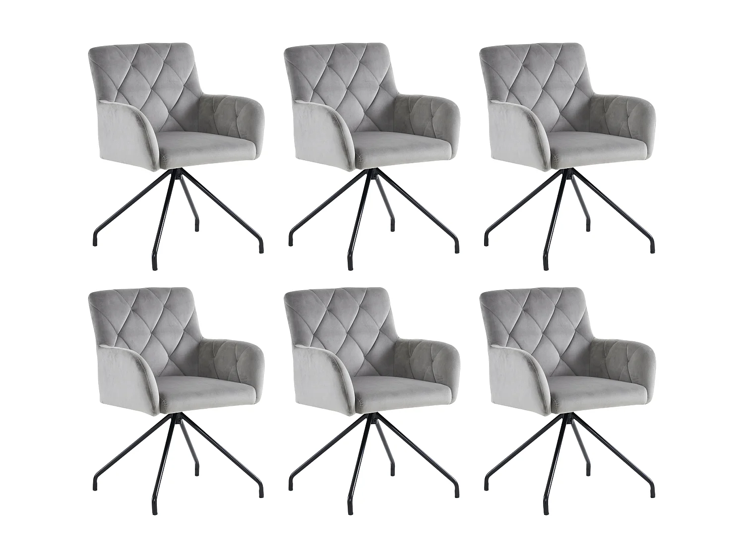 Set de 6 chaises de salle à manger avec motif losange, fauteuil rembourré avec 4 pieds métalliques, pour salon(59.69x59.69x58.42 cm)