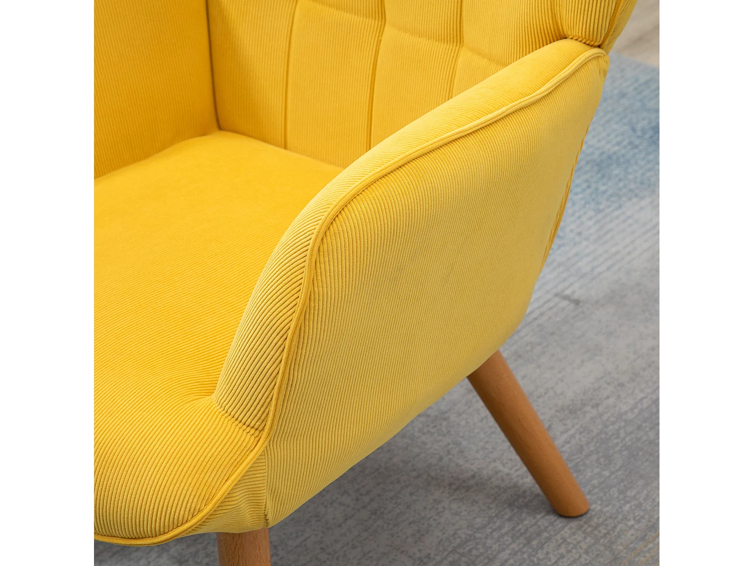 Relaxfauteuil met voetenbankje, fluweelachtige stof, hout, geel (72x80x101 cm)