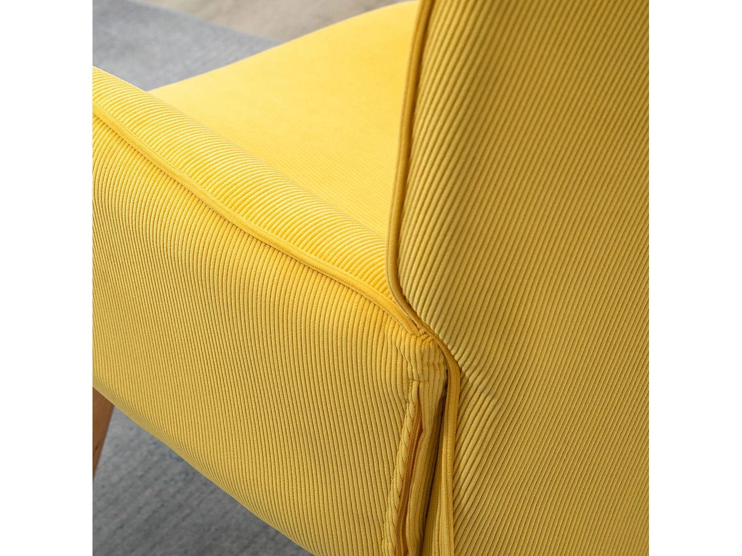 Relaxfauteuil met voetenbankje, fluweelachtige stof, hout, geel (72x80x101 cm)