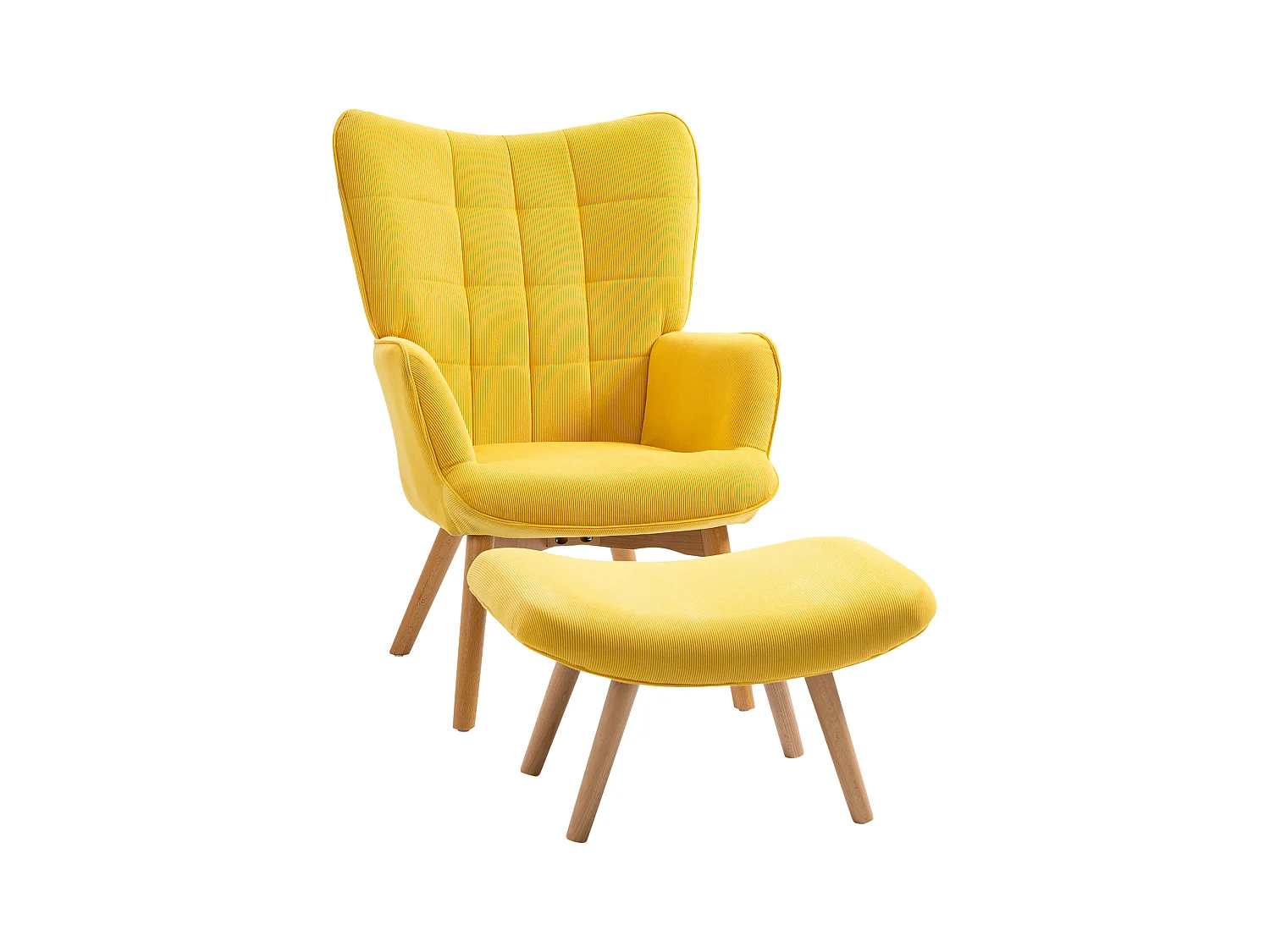 Fauteuil relax avec repose-pieds, tissu effet velours, bois, jaune (72x80x101 cm)