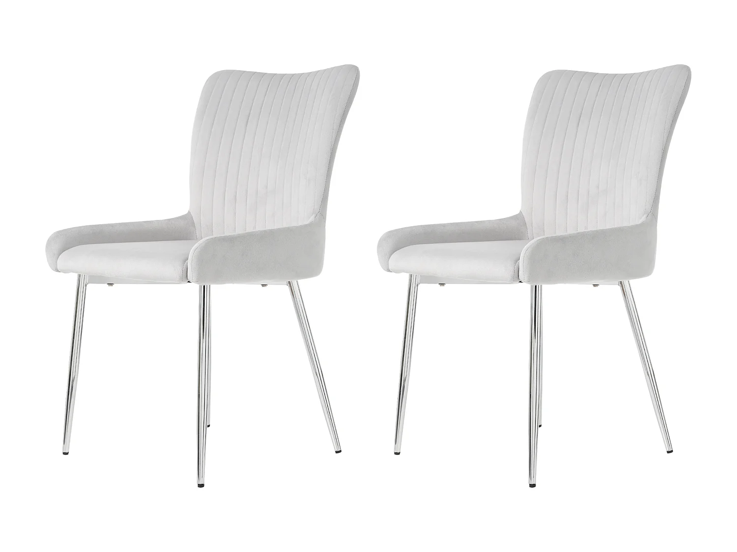 Sedie da pranzo in velluto, set da 2, design di lusso, con supporto lombare e gambe in metallo argentato, grigio