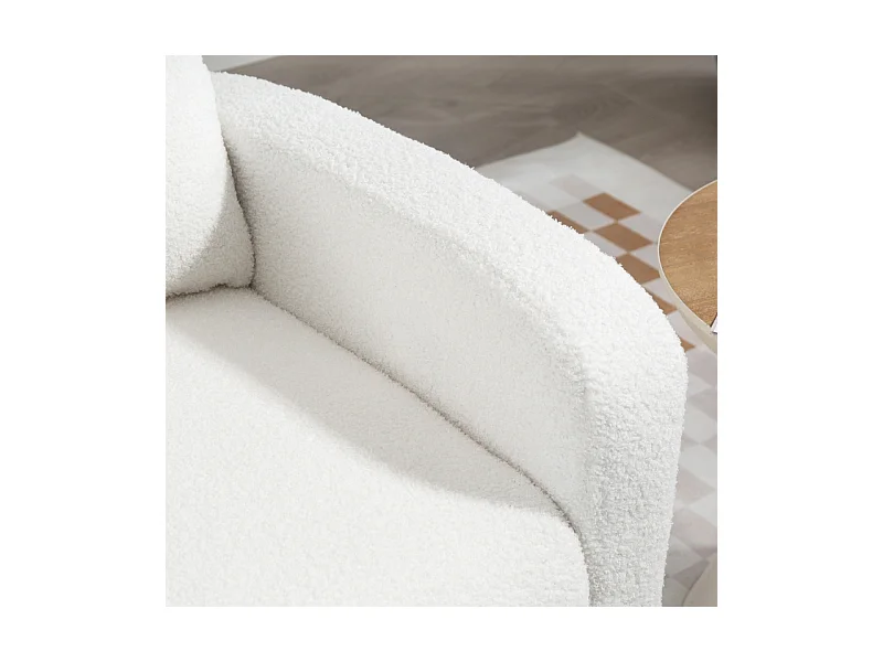 Fauteuil lounge avec coussin lombaire, rembourré, tissu polaire, pieds en bois, blanc (76x74x89.5cm)