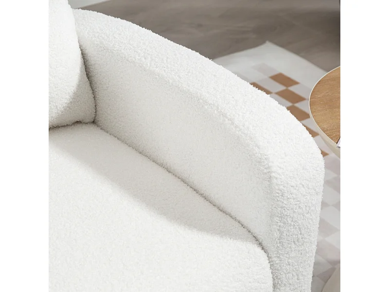 Fauteuil lounge avec coussin lombaire, rembourré, tissu polaire, pieds en bois, blanc (76x74x89.5cm)