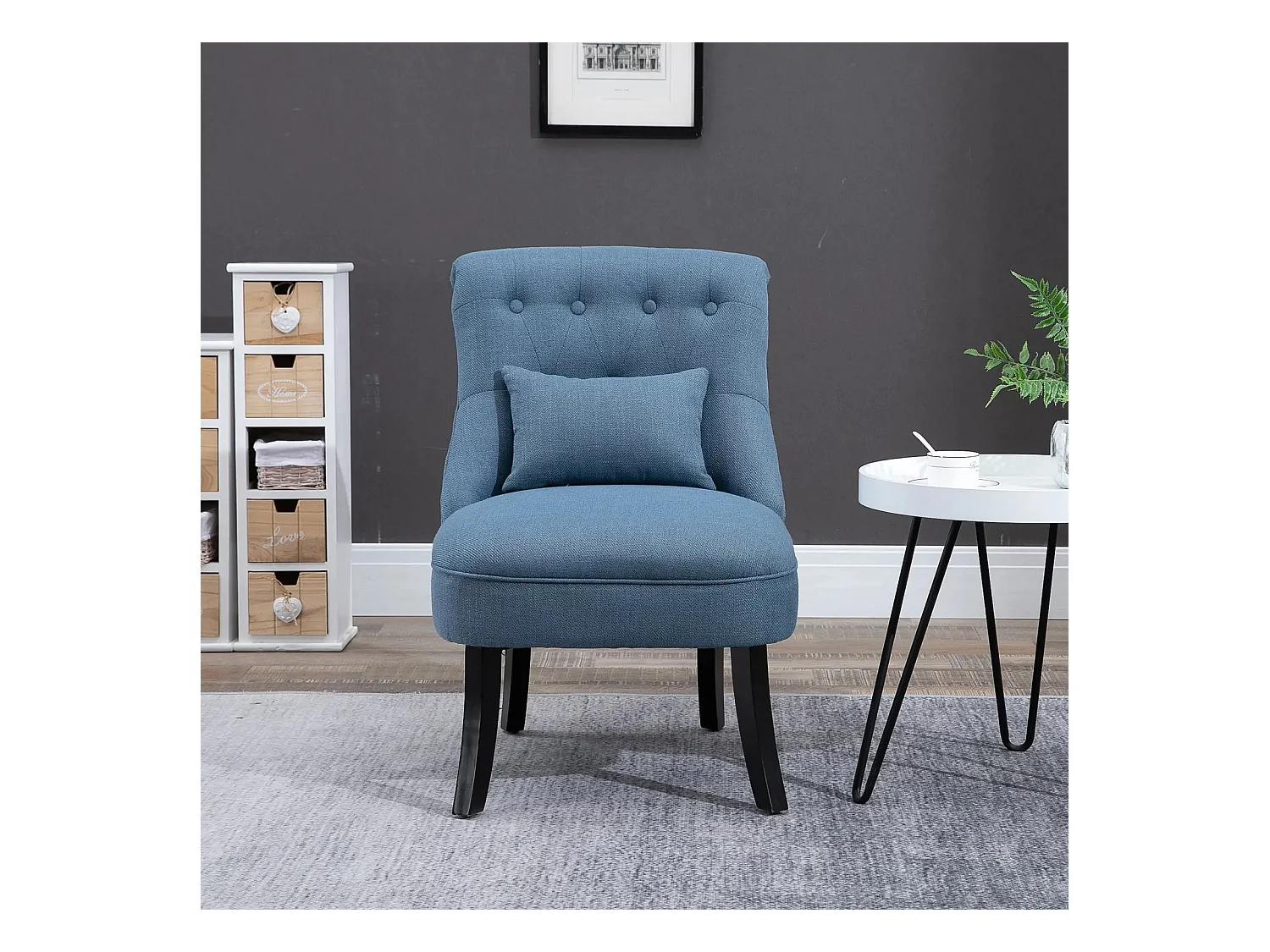 Fauteuil relax avec coussin lombaire, pieds surélevés, lin, bleu (52.5x69x77cm)