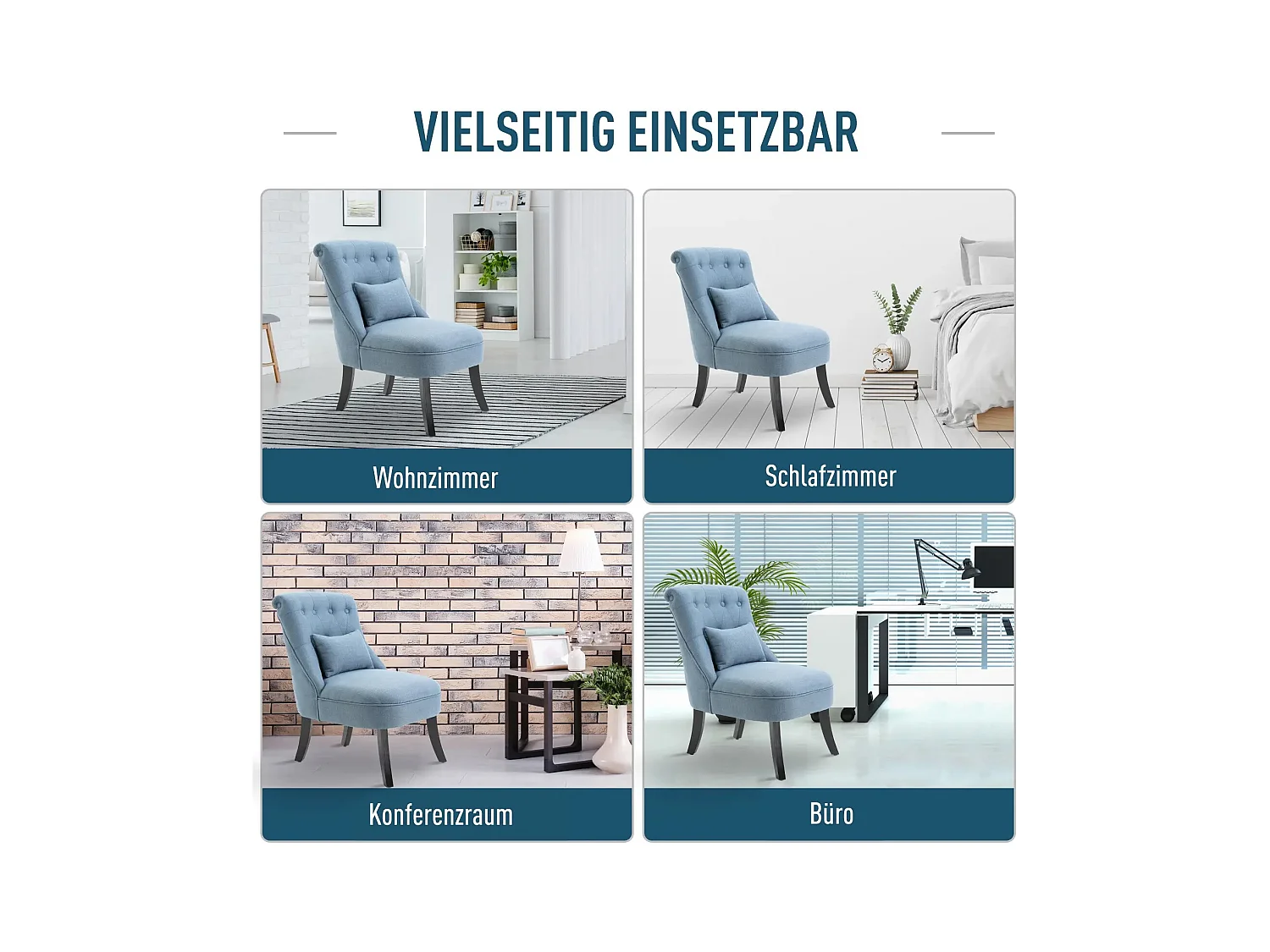 Fauteuil relax avec coussin lombaire, pieds surélevés, lin, bleu (52.5x69x77cm)