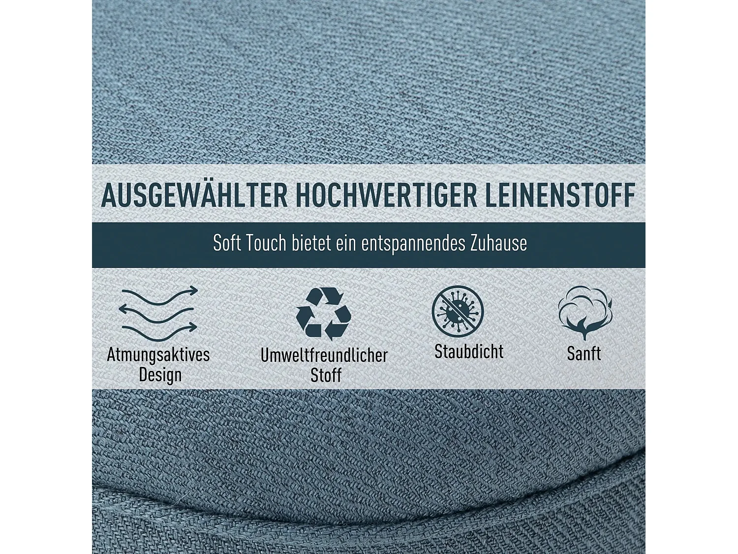 Fauteuil relax avec coussin lombaire, pieds surélevés, lin, bleu (52.5x69x77cm)