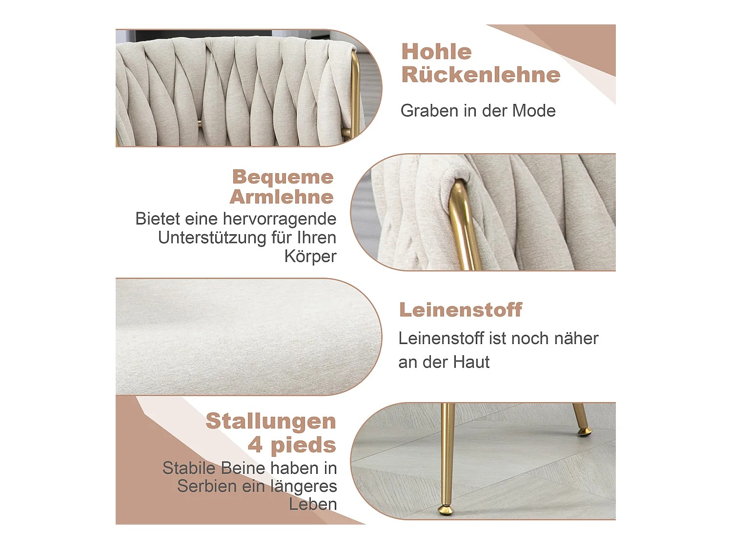 Chaise de Salle à Manger Moderne, Design Élégant, Lin et Mousse, Pieds en Métal Doré (54x52x73 cm)