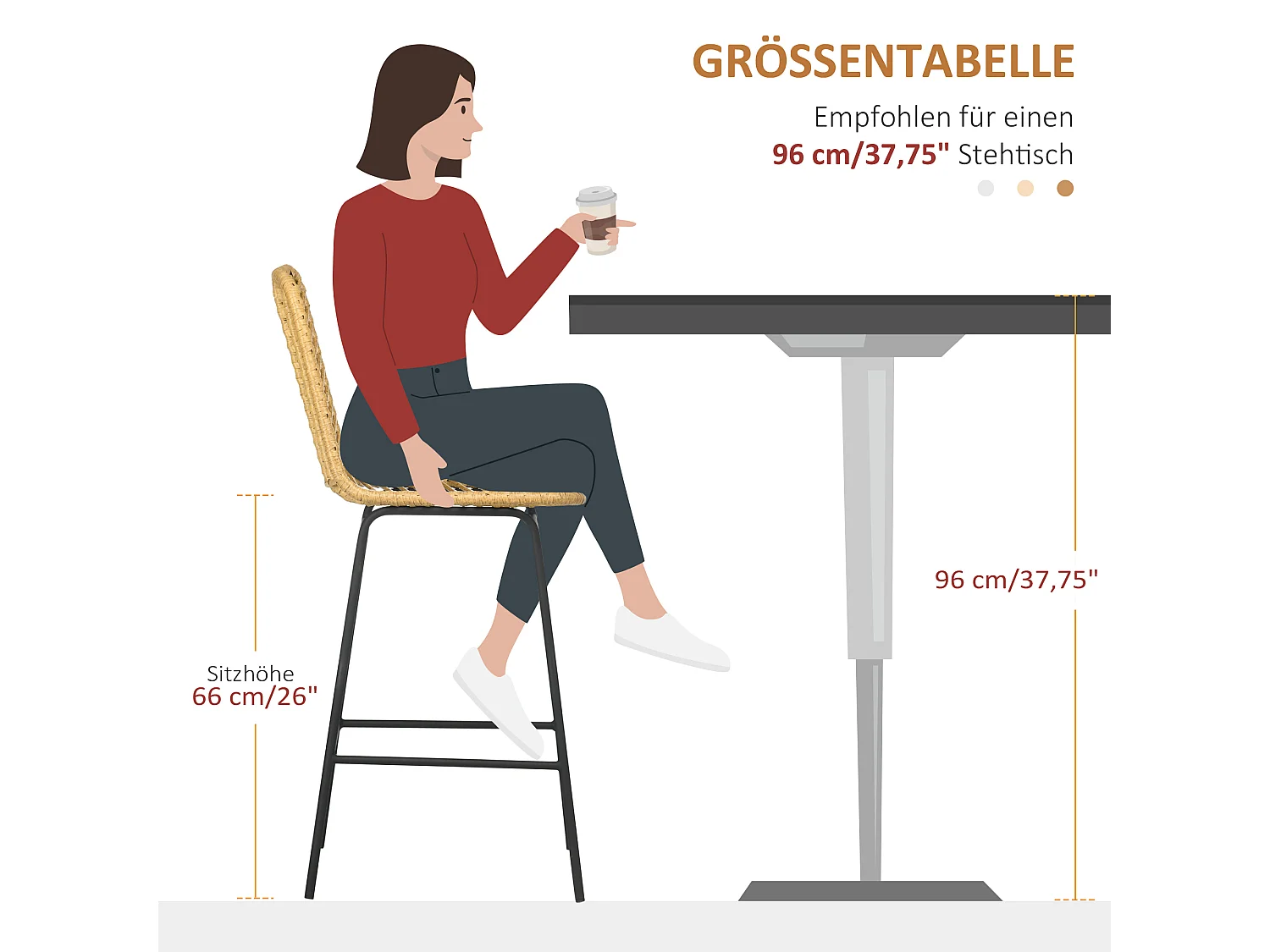 Tabouret de bar, design Boho, avec dossier, PE-rattan, pieds en métal, jaune et noir (42.5x52x102 cm)