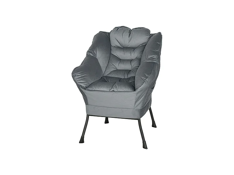 Poltrona imbottita in velluto, gambe in acciaio, con tasca laterale, grigia, comoda e moderna (80x78x100cm)