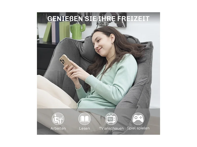 Fauteuil lounge rembourré, velours, pieds acier, avec poche latérale, gris, confortable et moderne (80x78x100cm)