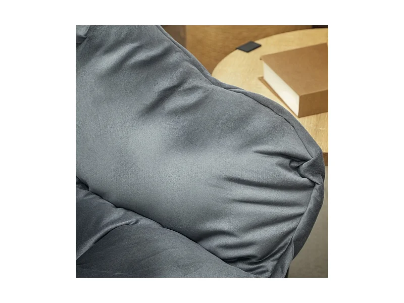 Fauteuil lounge rembourré, velours, pieds acier, avec poche latérale, gris, confortable et moderne (80x78x100cm)