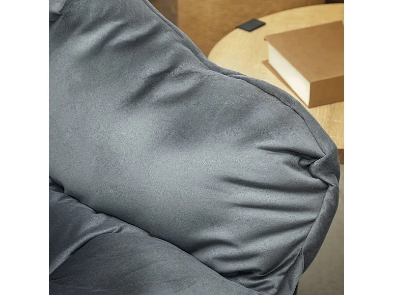 Fauteuil lounge rembourré, velours, pieds acier, avec poche latérale, gris, confortable et moderne (80x78x100cm)