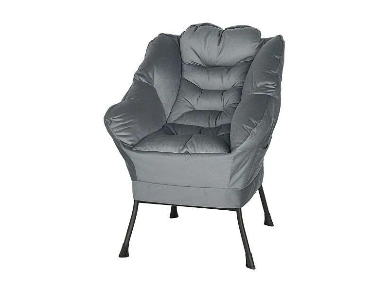 Poltrona imbottita in velluto, gambe in acciaio, con tasca laterale, grigia, comoda e moderna (80x78x100cm)