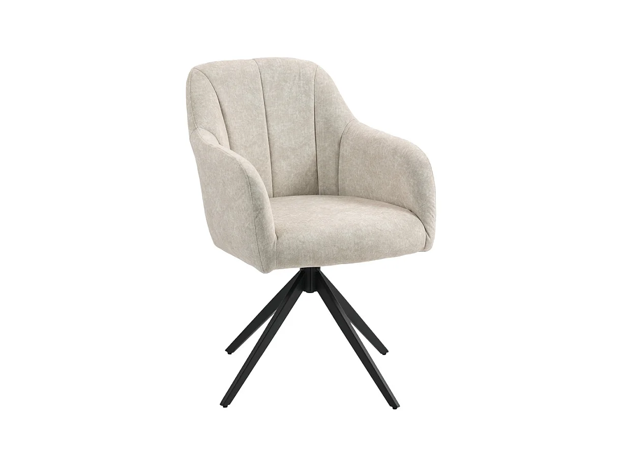 Fauteuil pivotant avec dossier capitonné, revêtement en velours, pieds en métal, beige (63x56x86 cm)