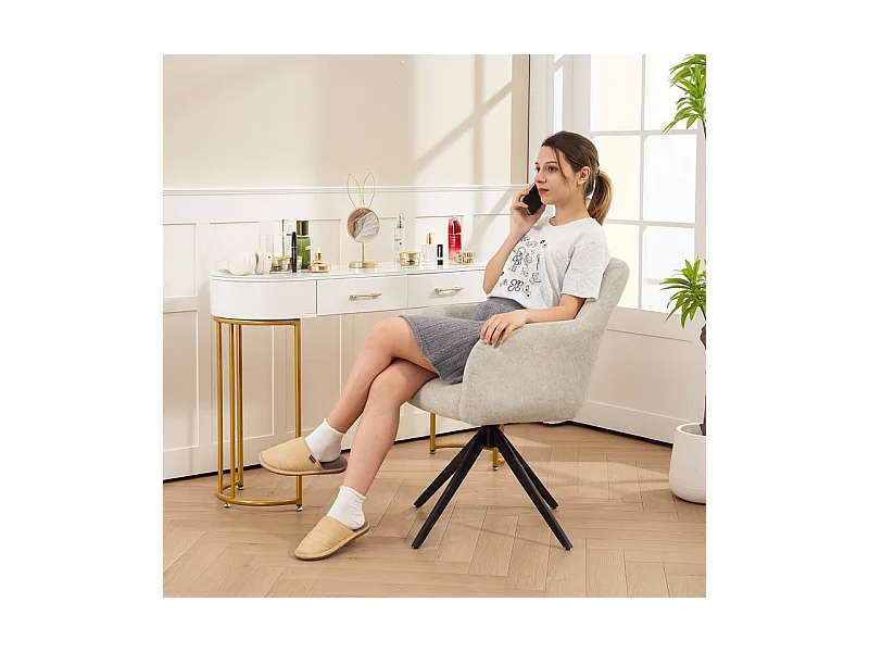 Fauteuil pivotant avec dossier capitonné, revêtement en velours, pieds en métal, beige (63x56x86 cm)