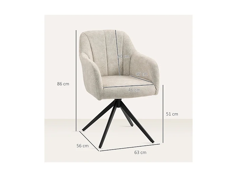 Fauteuil pivotant avec dossier capitonné, revêtement en velours, pieds en métal, beige (63x56x86 cm)