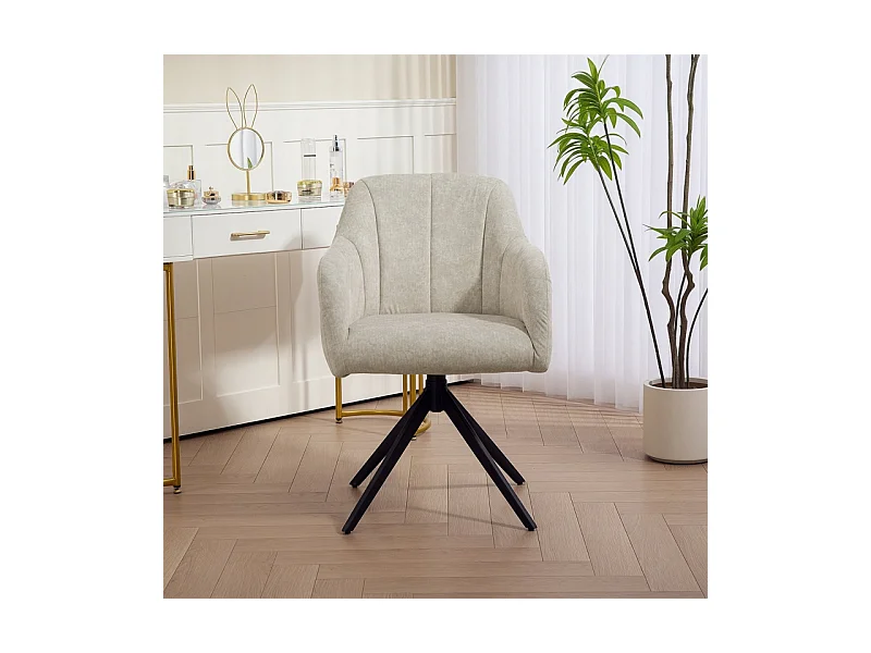 Fauteuil pivotant avec dossier capitonné, revêtement en velours, pieds en métal, beige (63x56x86 cm)