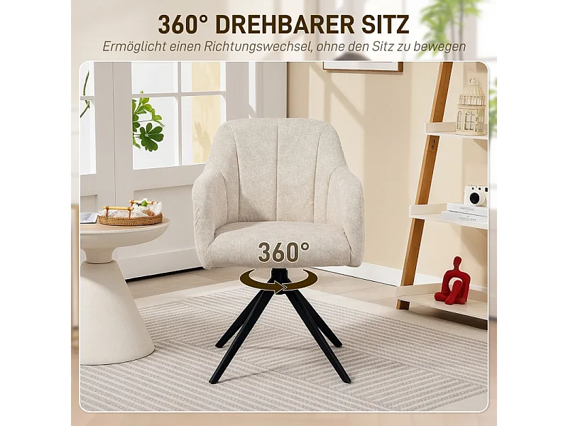 Fauteuil pivotant avec dossier capitonné, revêtement en velours, pieds en métal, beige (63x56x86 cm)