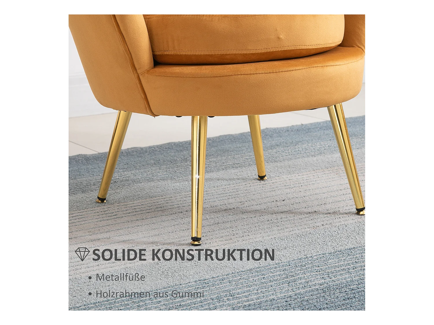 Lounge stoel zonder armleuningen, fluwelen stof, metalen poten, elegant design, voor woonkamer of slaapkamer (76x67x74 cm)