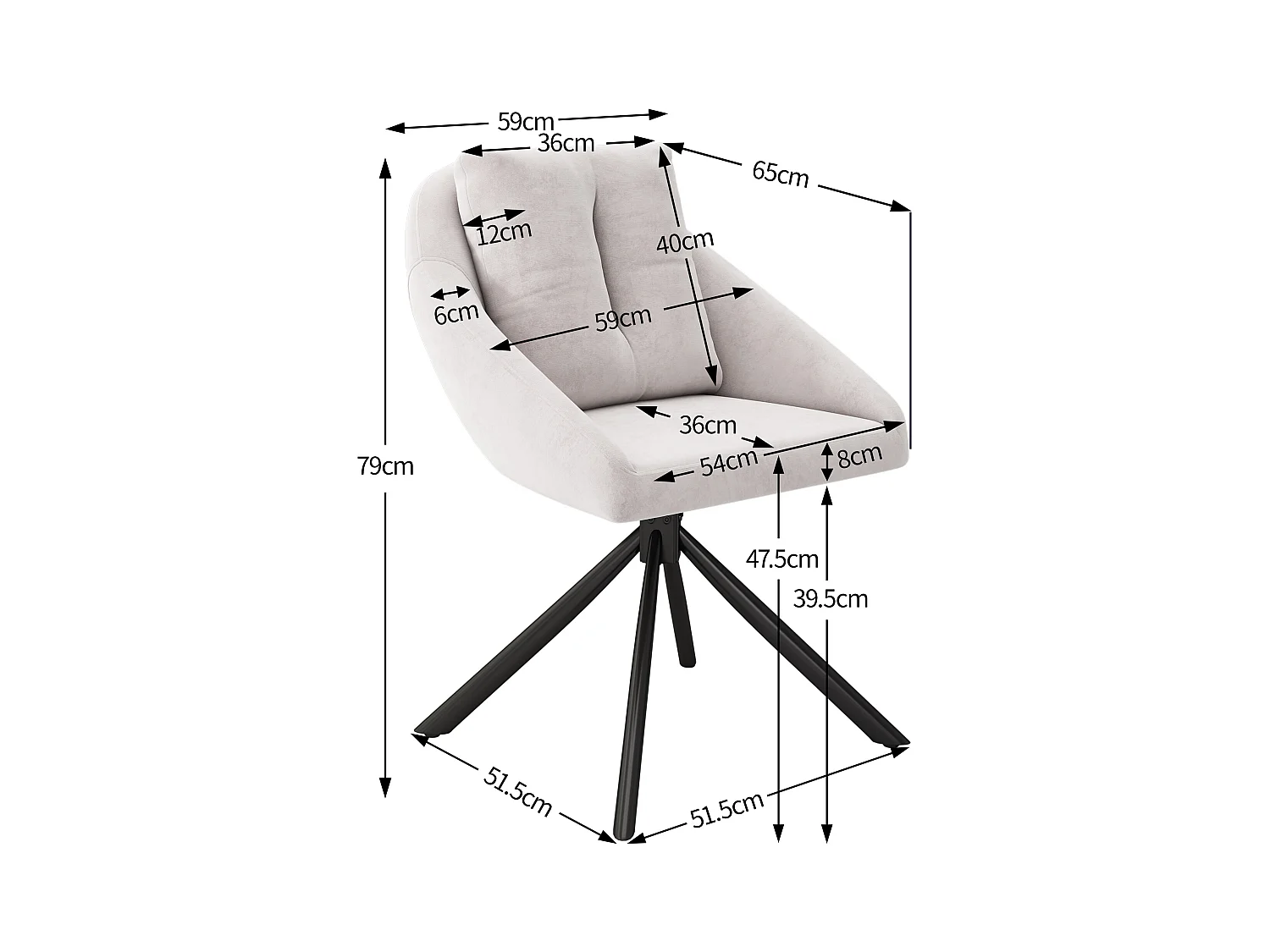 Chaise de salle à manger moderne en velours beige, fauteuil rotatif élégant et confortable, tissu velours respirant(72.39x62.23x49.53 cm)