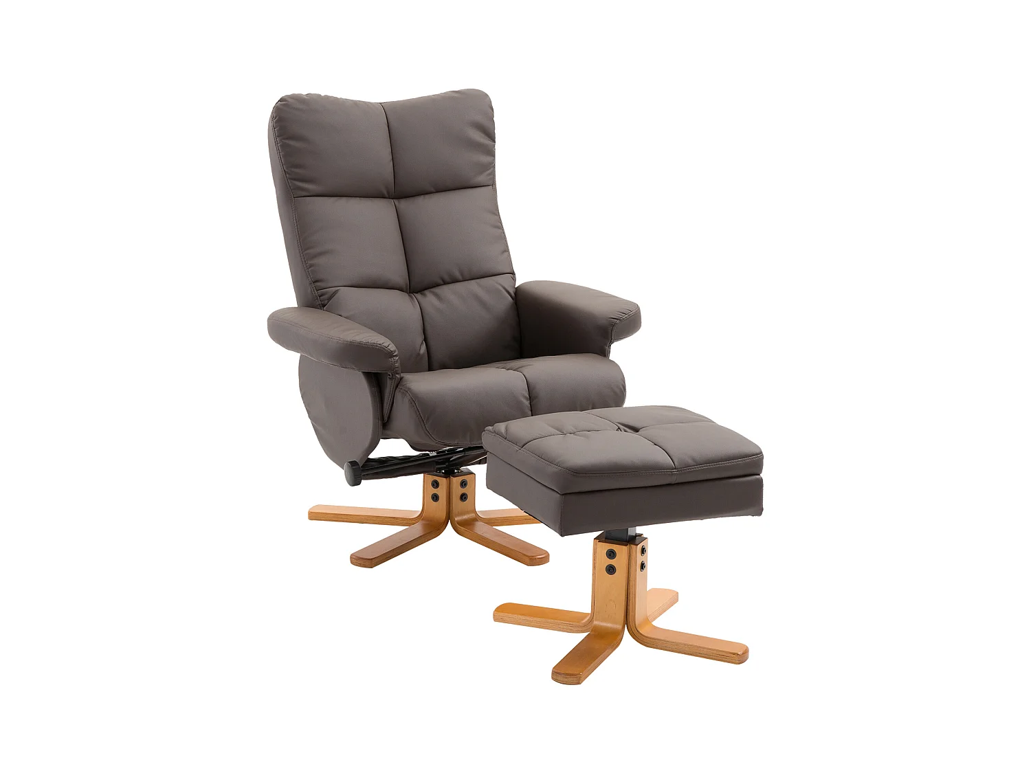 Fauteuil relax avec repose-pieds et rangement, fonction inclinable, structure bois et PU, marron (80x86x99cm)