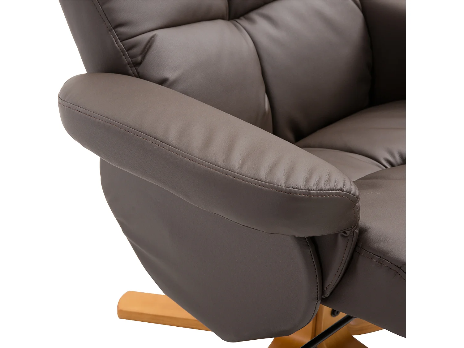 Fauteuil relax avec repose-pieds et rangement, fonction inclinable, structure bois et PU, marron (80x86x99cm)