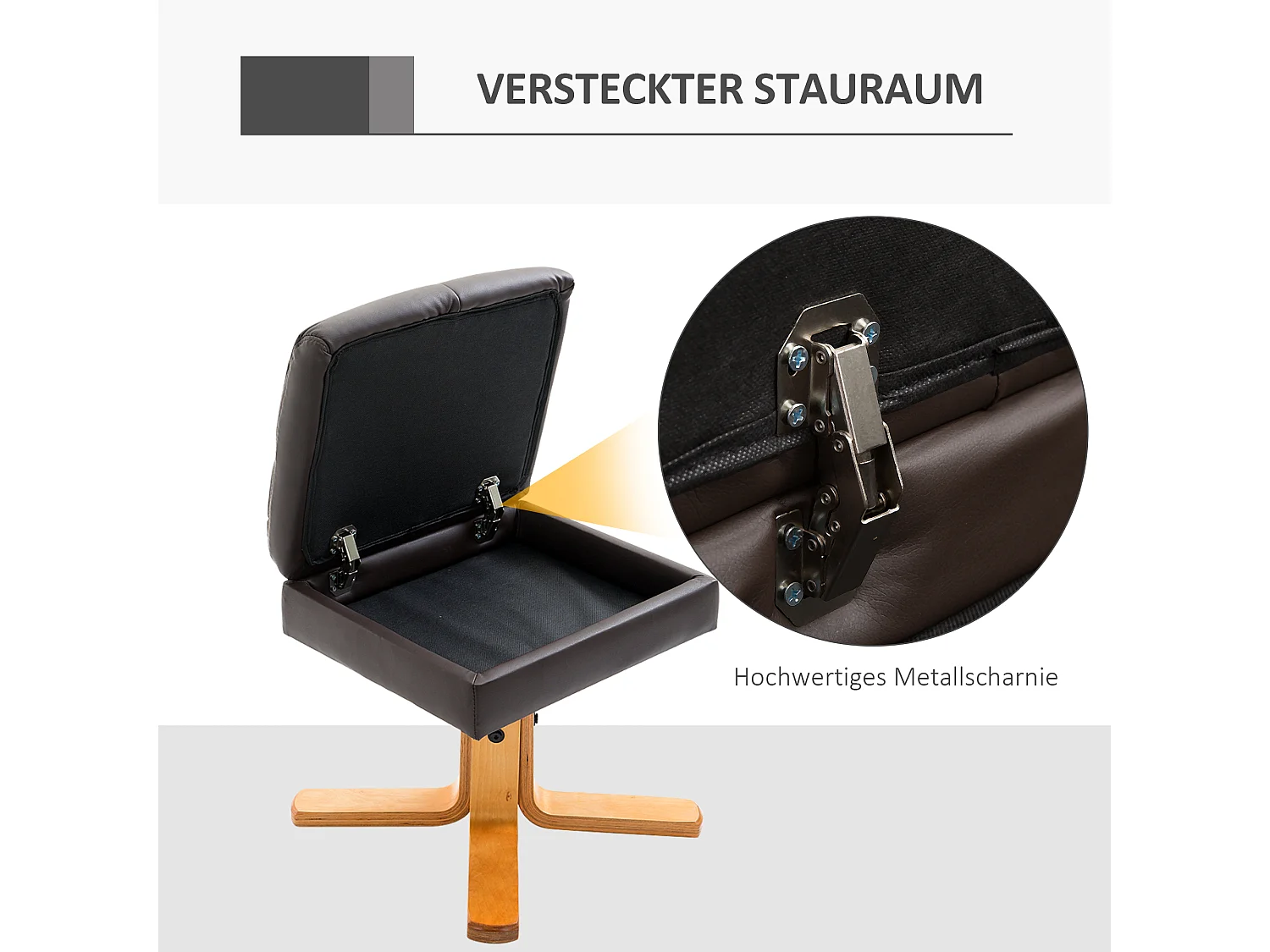 Poltrona relax con poggiapiedi e contenitore, funzione reclinabile, struttura in legno e PU, marrone (80x86x99cm)