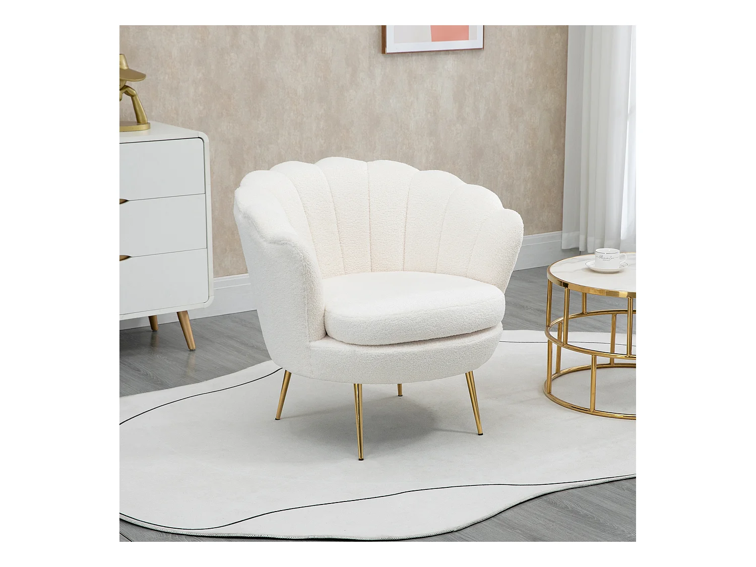 Fauteuil en forme de coquille, design moderne, polyester, blanc (79x77x77 cm)