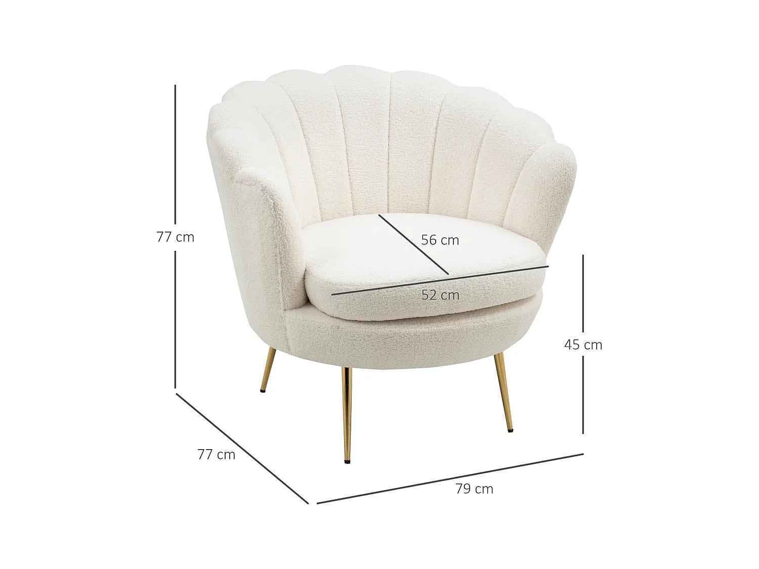 Fauteuil en forme de coquille, design moderne, polyester, blanc (79x77x77 cm)