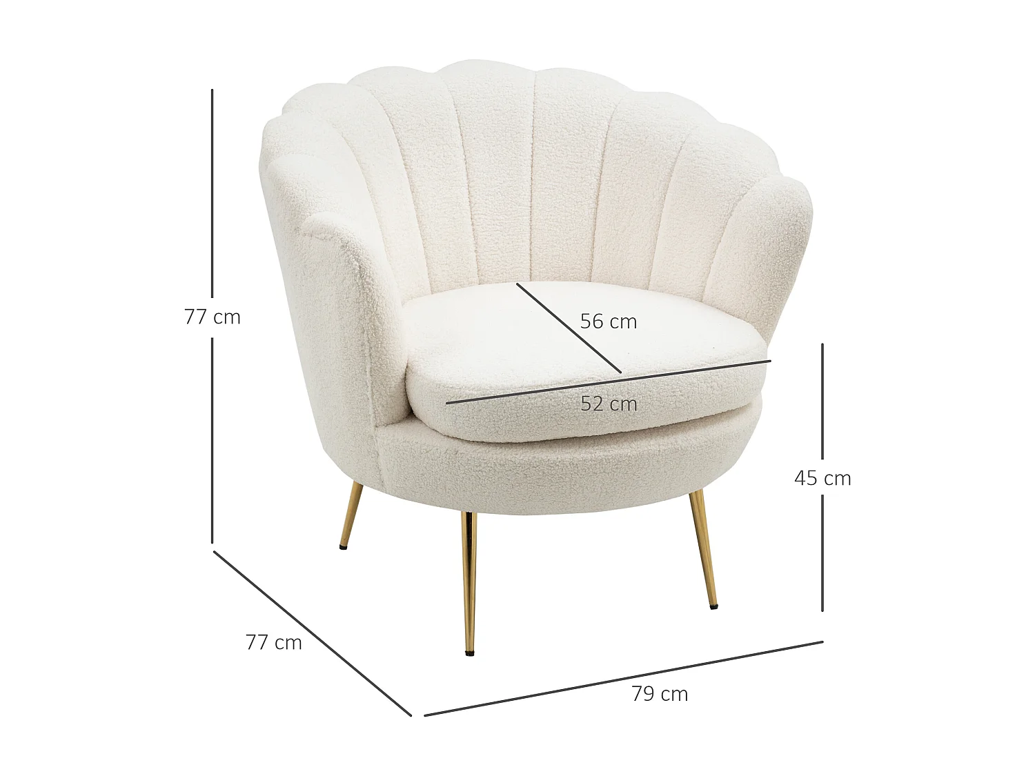 Fauteuil en forme de coquille, design moderne, polyester, blanc (79x77x77 cm)