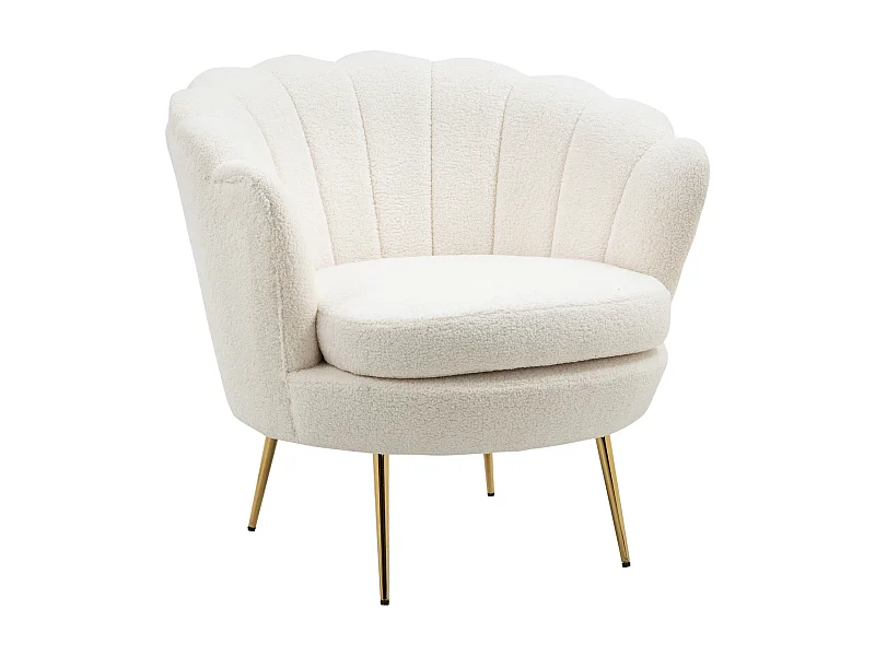Fauteuil en forme de coquille, design moderne, polyester, blanc (79x77x77 cm)