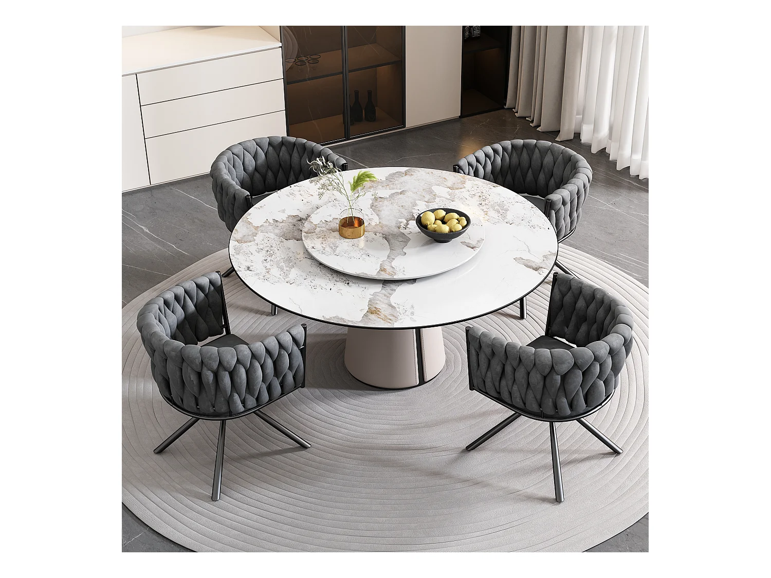 Sedie da pranzo girevoli in velluto, set da 4, metallo, grigio (62x60x57 cm)