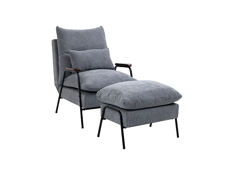 Sillón relax con reposapiés, respaldo reclinable, espuma, gris claro (68x91,5x88cm)