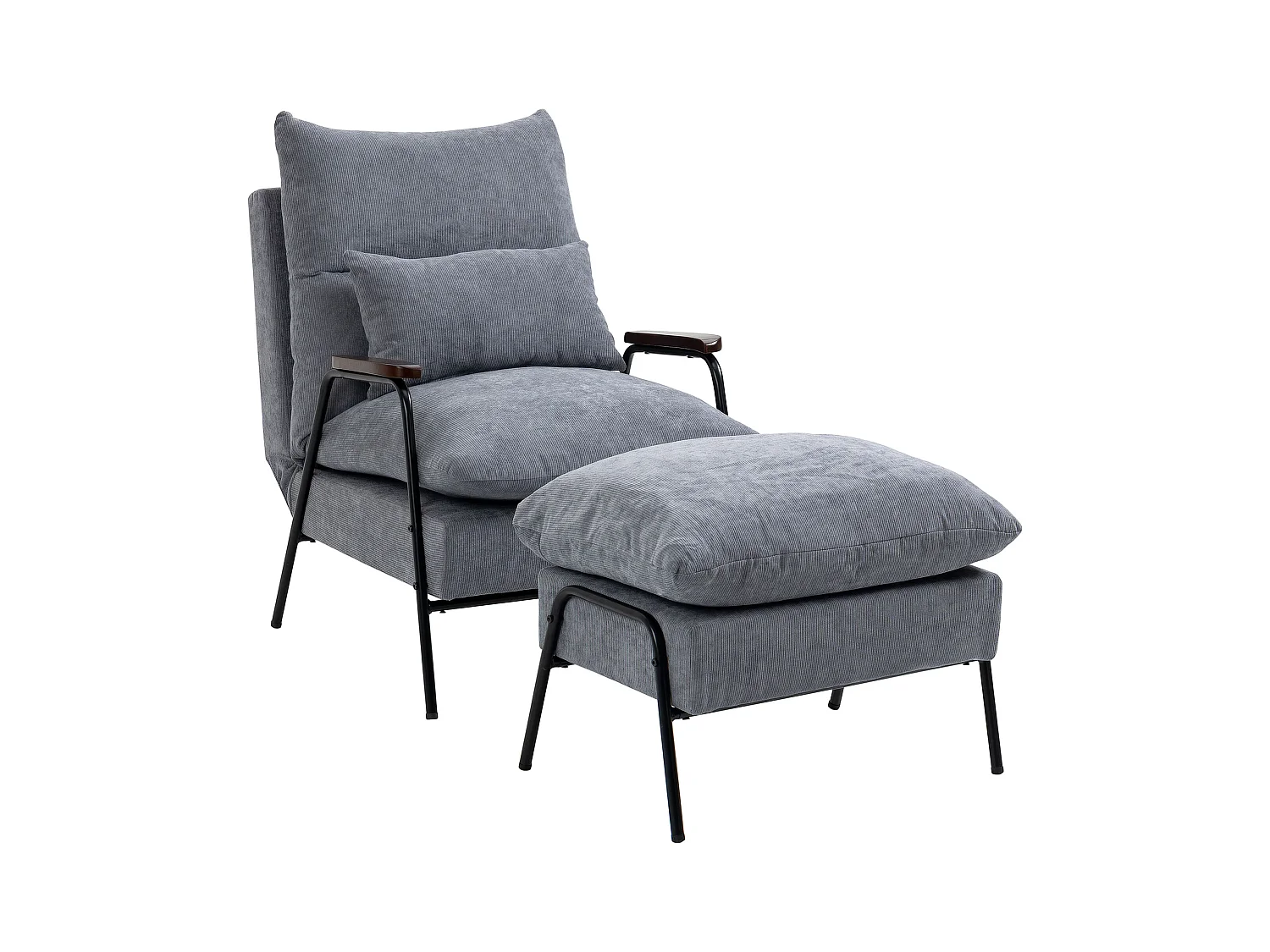 Fauteuil relax avec repose-pieds, dossier inclinable, mousse, gris clair (68x91.5x88cm)