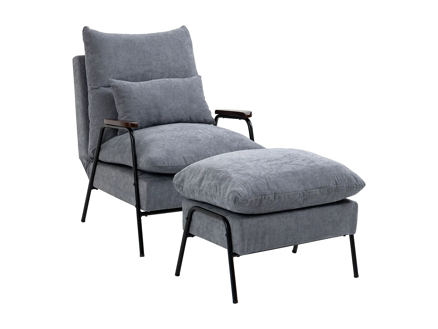 Fauteuil relax avec repose-pieds, dossier inclinable, mousse, gris clair (68x91.5x88cm)