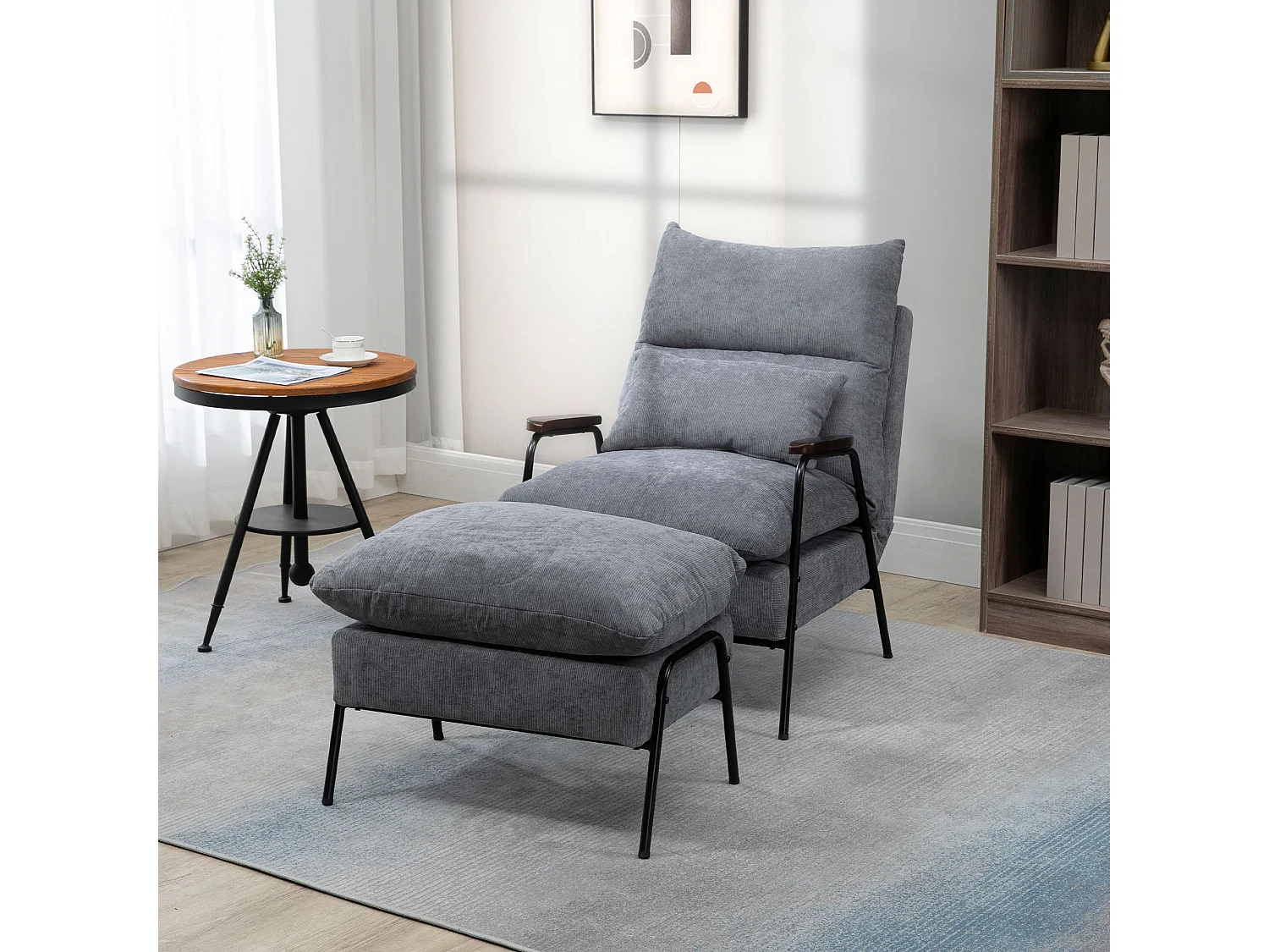 Fauteuil relax avec repose-pieds, dossier inclinable, mousse, gris clair (68x91.5x88cm)
