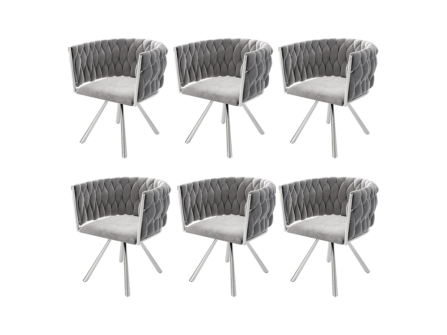 Chaise de salle à manger en velours, set de 6 chaises, chaise pivotante de luxe pour salon et chambre, avec pieds en métal(62x60x57 cm)