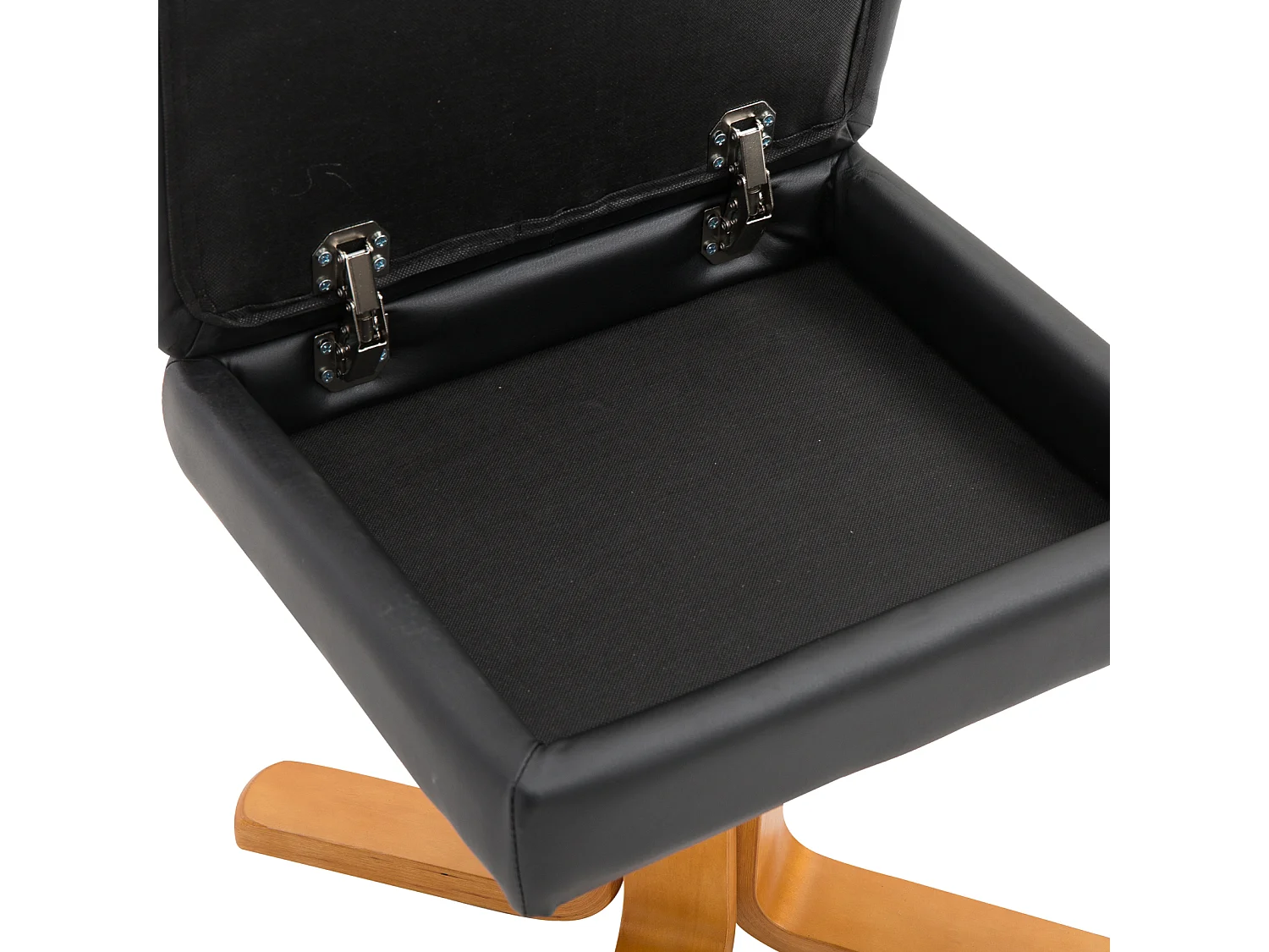 Fauteuil relax pivotant avec repose-pieds, PU, structure bois, noir (80x86x99 cm)