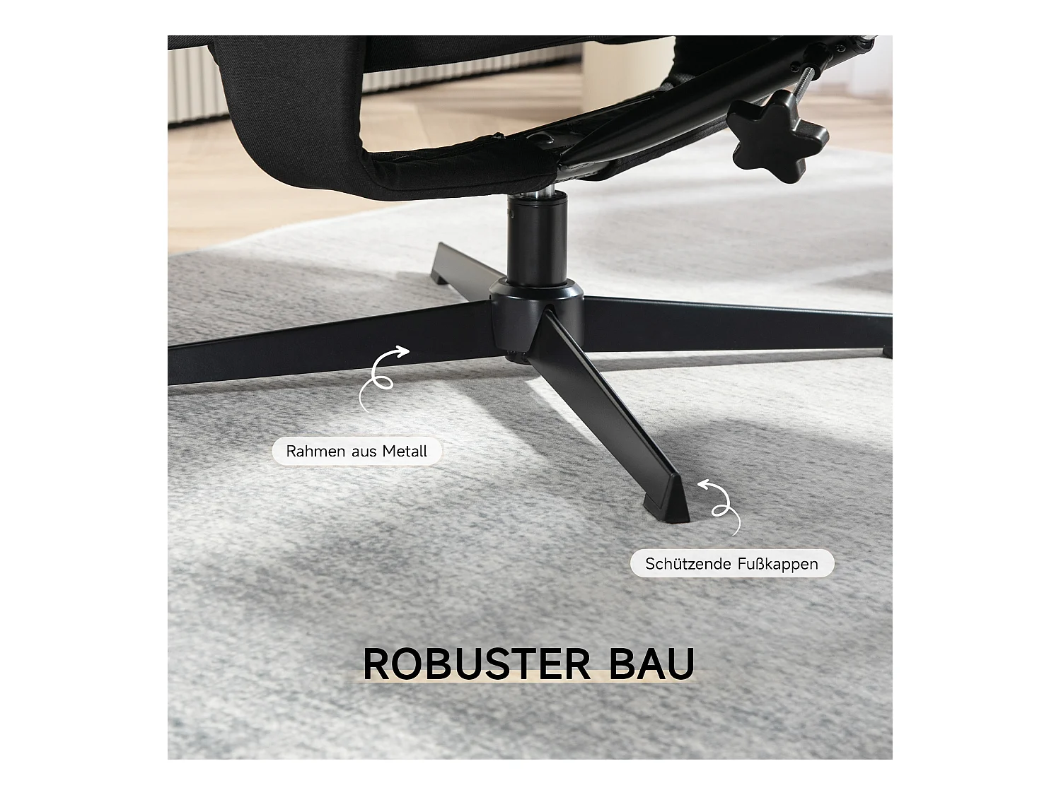 Fauteuil relax avec repose-pieds, inclinable 135°, tissu velours, noir (74x81x102cm)