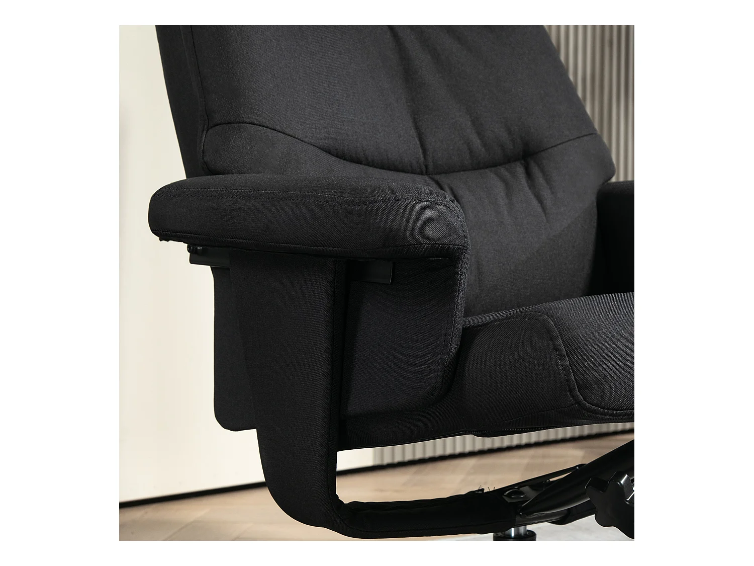 Fauteuil relax avec repose-pieds, inclinable 135°, tissu velours, noir (74x81x102cm)