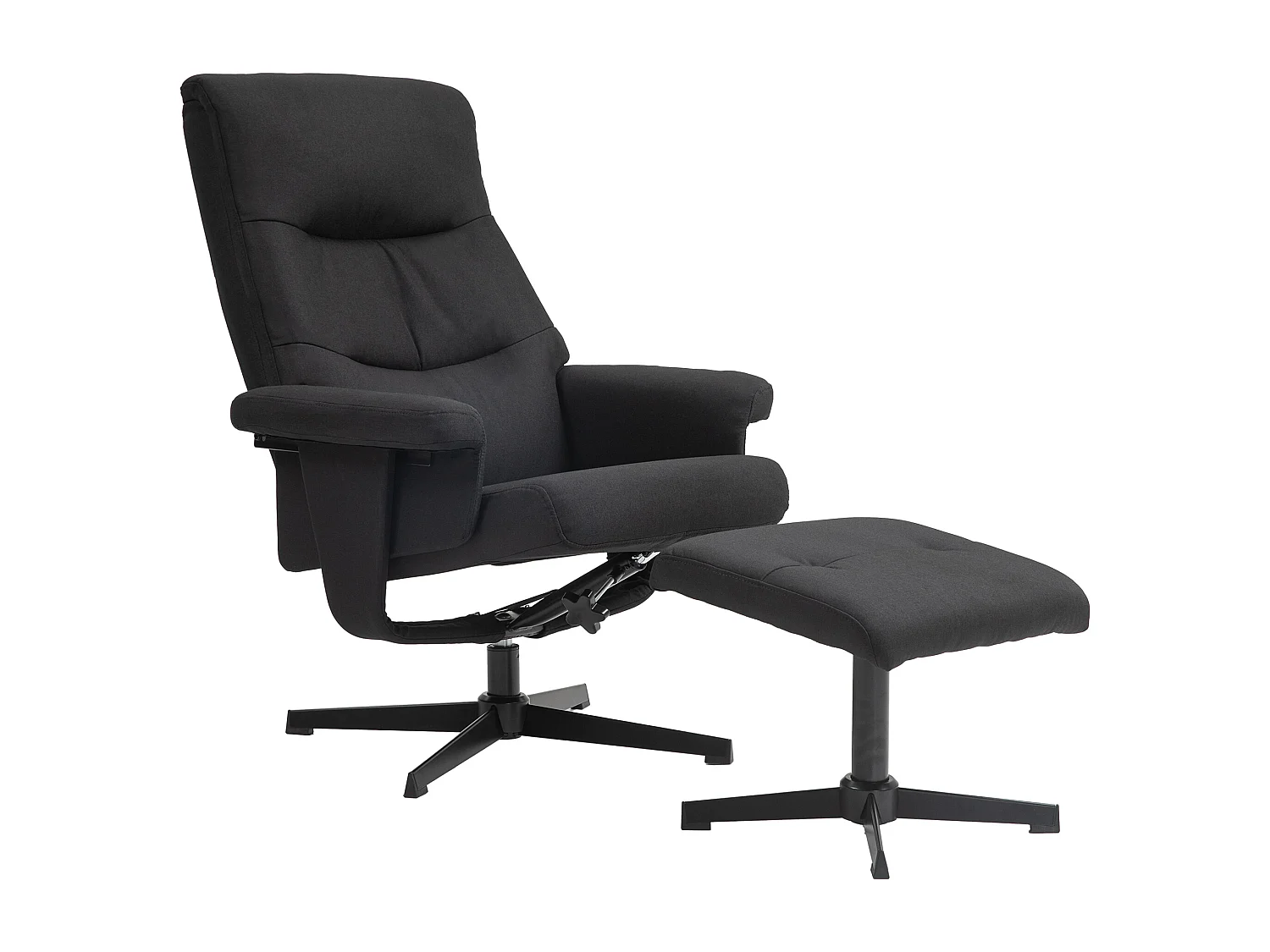 Fauteuil relax avec repose-pieds, inclinable 135°, tissu velours, noir (74x81x102cm)